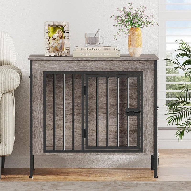 Dog Crate Furniture 28.15" Indoor TV Stand Single/Double Small Dogs Oak Gray5