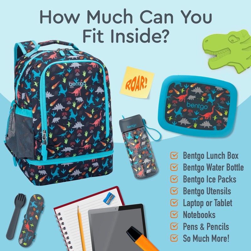 Kids 2 in 1 Backpack and Insulated Lunch Bag Set Dinosaur Print Water Resistant 3