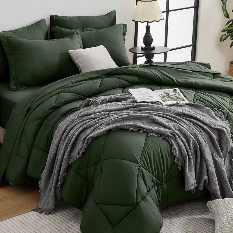 Army Green Queen Comforter Set 7 Piece Bed in Bag Ultra Soft Shams Set Green9
