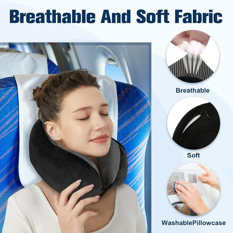 Memory Foam Travel Neck Pillow Set w/ Eye Mask, Earplugs, Bag – Airplane Use5