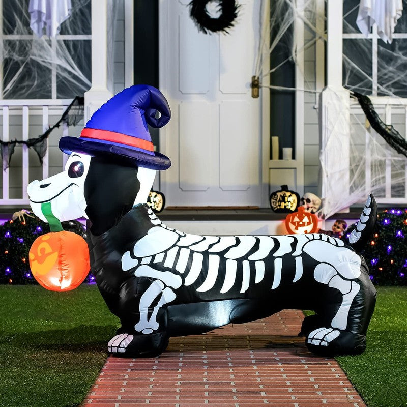 5Ft Halloween Inflatable Pumpkin Skeleton Wiener Dog w/ LEDs Yard Decor7