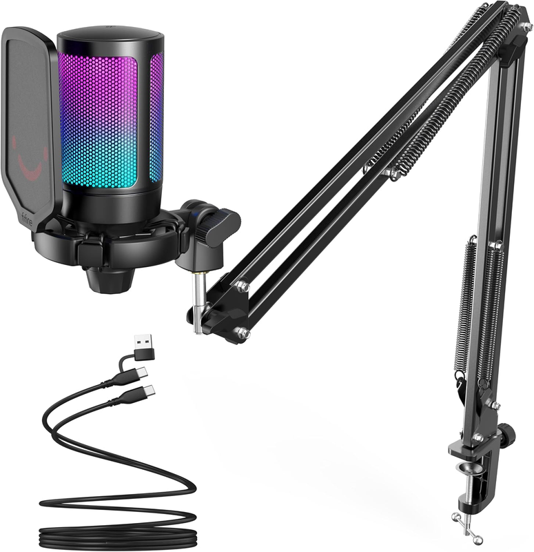 Gaming PC USB Microphone, Podcast Condenser Mic with Boom Arm, Pop Filter, Mute 11