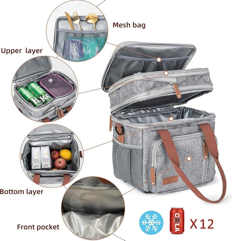 Expandable Double Deck Insulated Lunch Bag 15L Grey Adults3