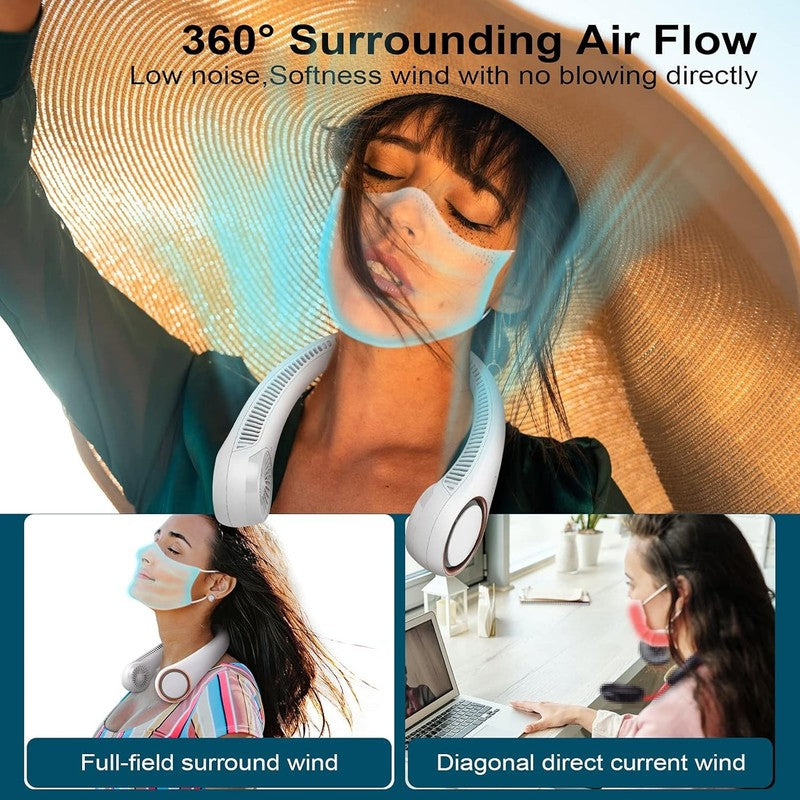 Portable Neck Fan - Rechargeable Bladeless Hands-Free Cooling for All (White)1
