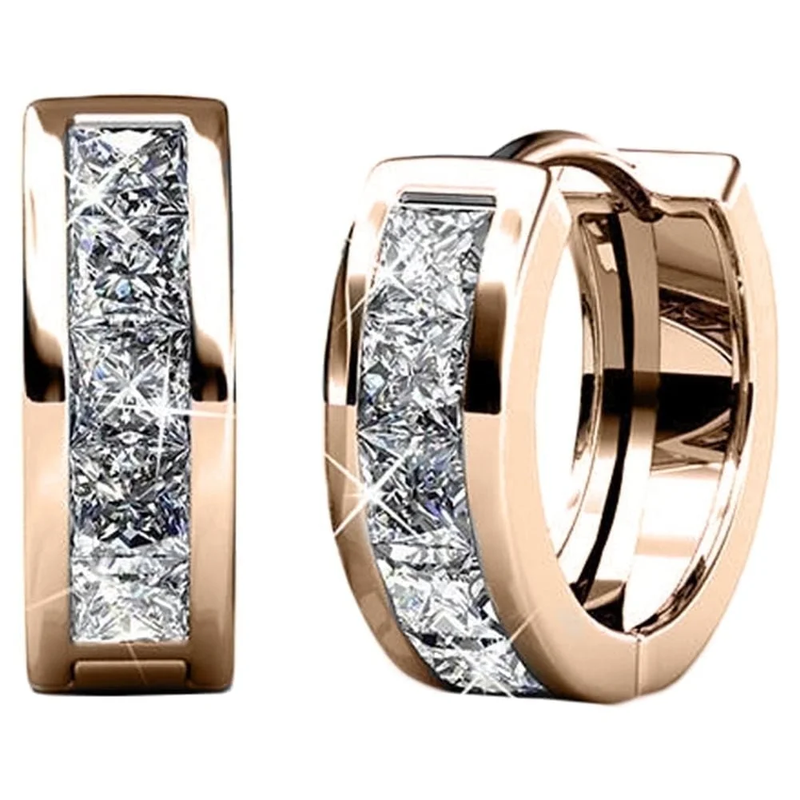 Giselle Chunky 18K Rose Gold Plated 15Mm Women Hoop Earrings with Crystals9