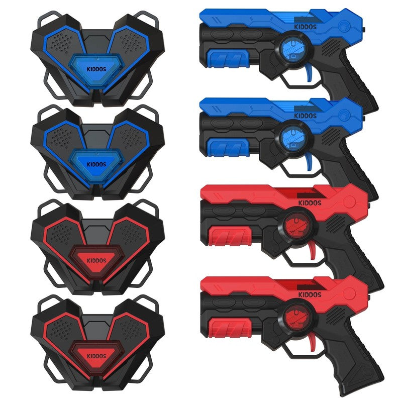 Laser Tag Blasters Set of 4 w/ Guns & Chest Plates Battery Powered Blue Red10