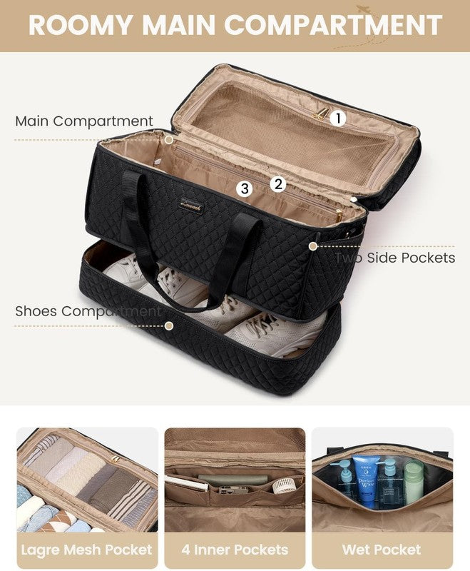 Large Women Weekender Duffle Bag Carry On Gym Travel w/ Shoe Compartment3
