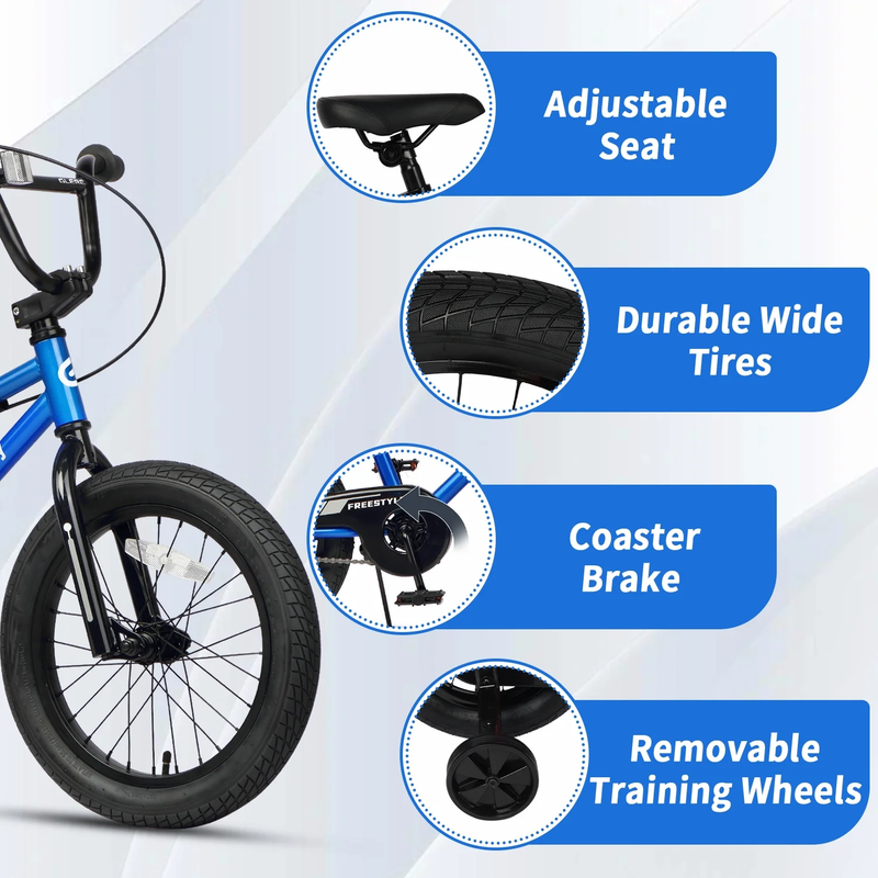 18in Kids BMX Bike w/ Training Wheels Coaster Brake Ages 6 9 Sky Blue2