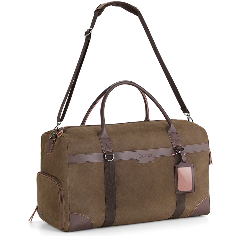 55L Waxed Canvas Duffle Bag Water Resistant Vintage Weekender w/Shoe Comp11