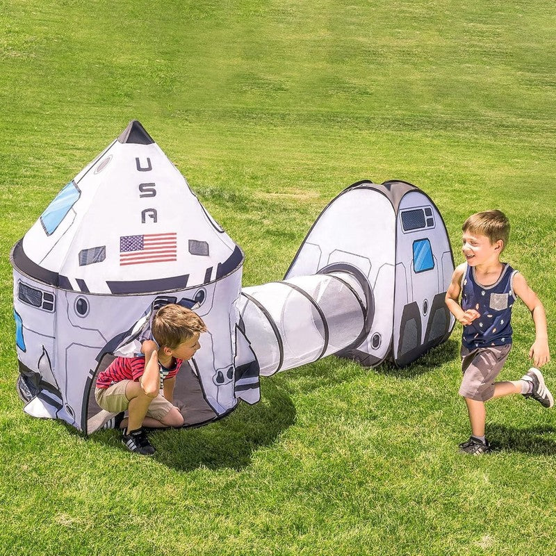 White Rocket Ship Pop up Play Tent with Tunnel and Playhouse Kids Indoor Outdoor6