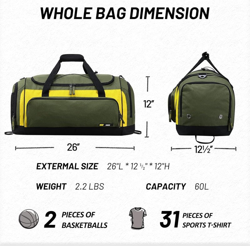 60L Large Gym Duffle Bag Shoes Compartment Lightweight Travel Fitness5