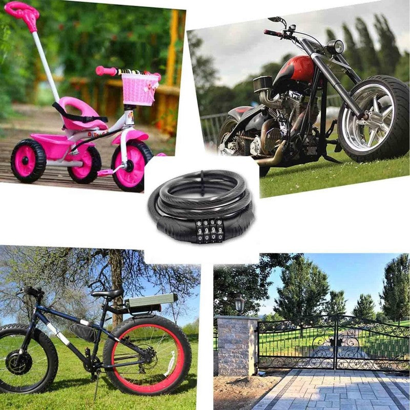 Long Coiled Security Resettable Combination Bike Cable 4 Digit Lock, Anti-Theft 4