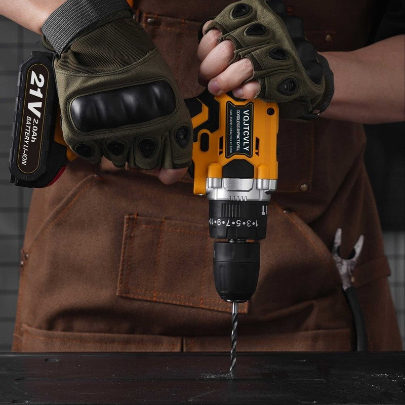 21V Cordless Drill Set 2Ah Battery 25+1 Torque 2-Speed Keyless Chuck Yellow3