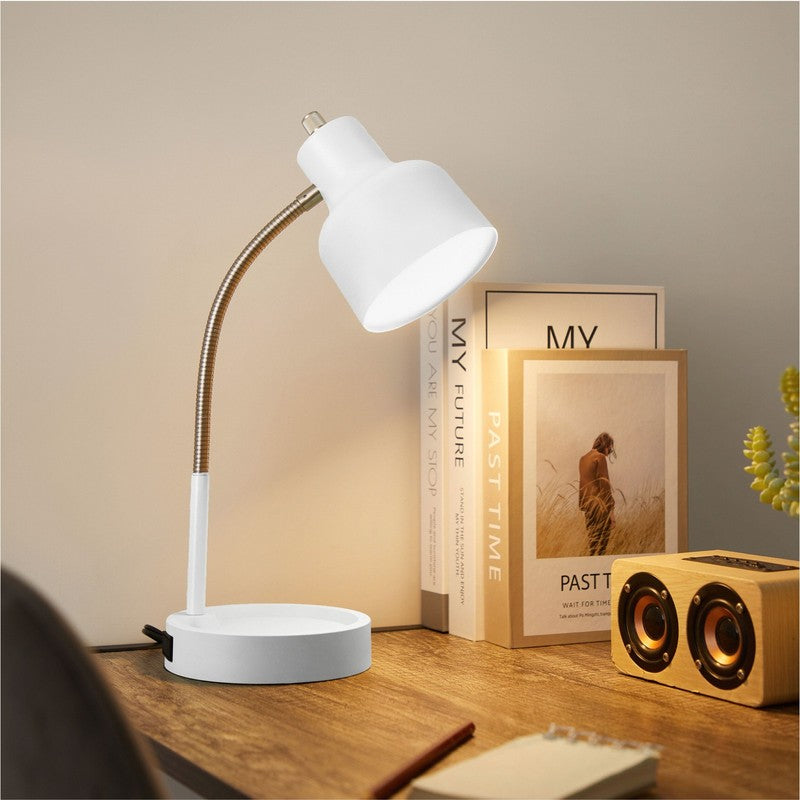 17in LED Desk Lamp Adjustable Flexible Neck AC Outlet Storage Base4