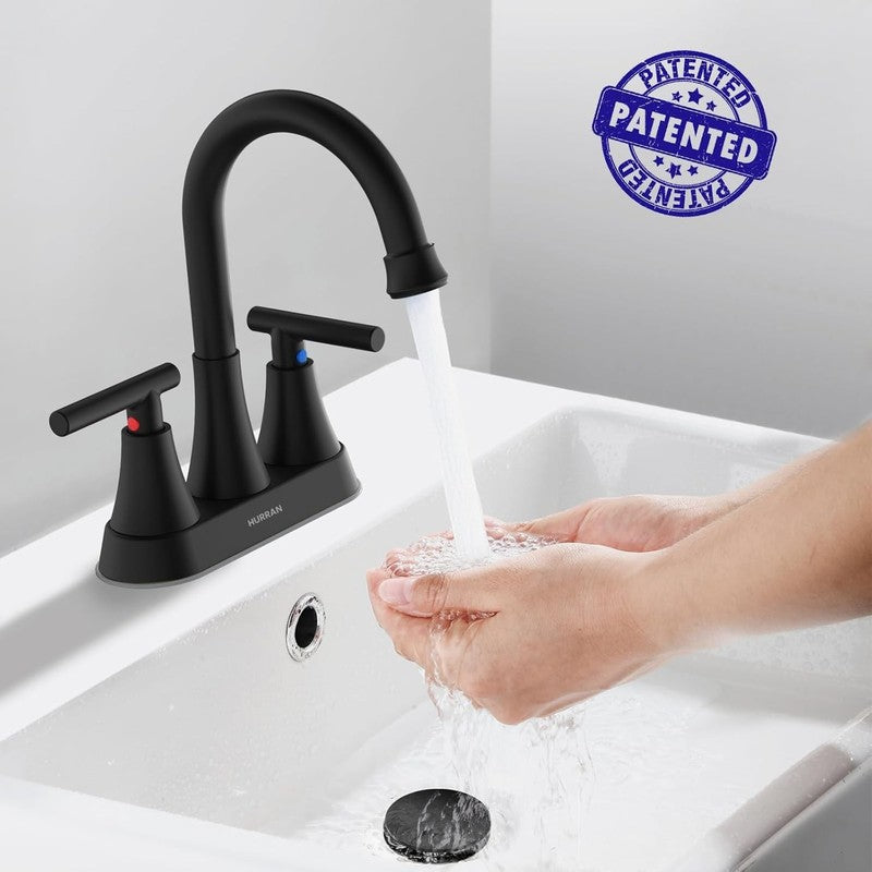2 Pack Matte Black Bathroom Sink Faucet 4" Centerset w/ Drain Hoses1
