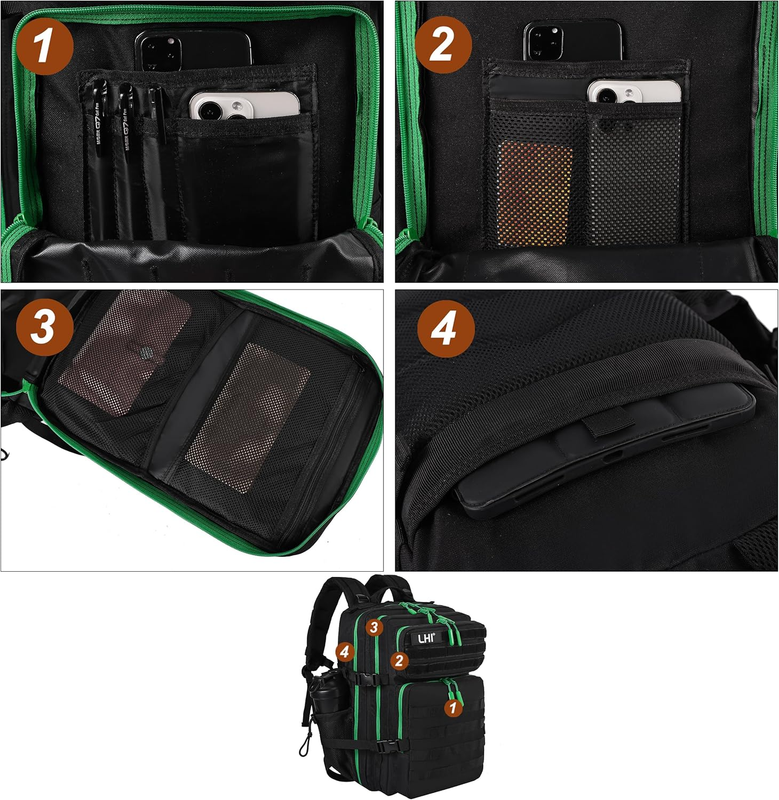 Military 45L Tactical Backpack Black Green Zipper MOLLE Travel Bag5