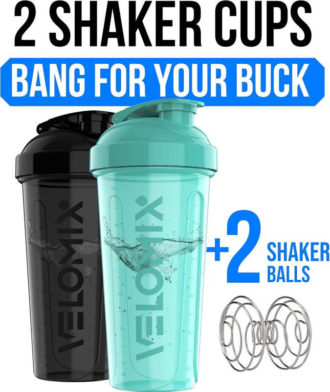 2 Pack 28oz Protein Shaker Bottles Wire Whisk Leakproof Black Turquoise1