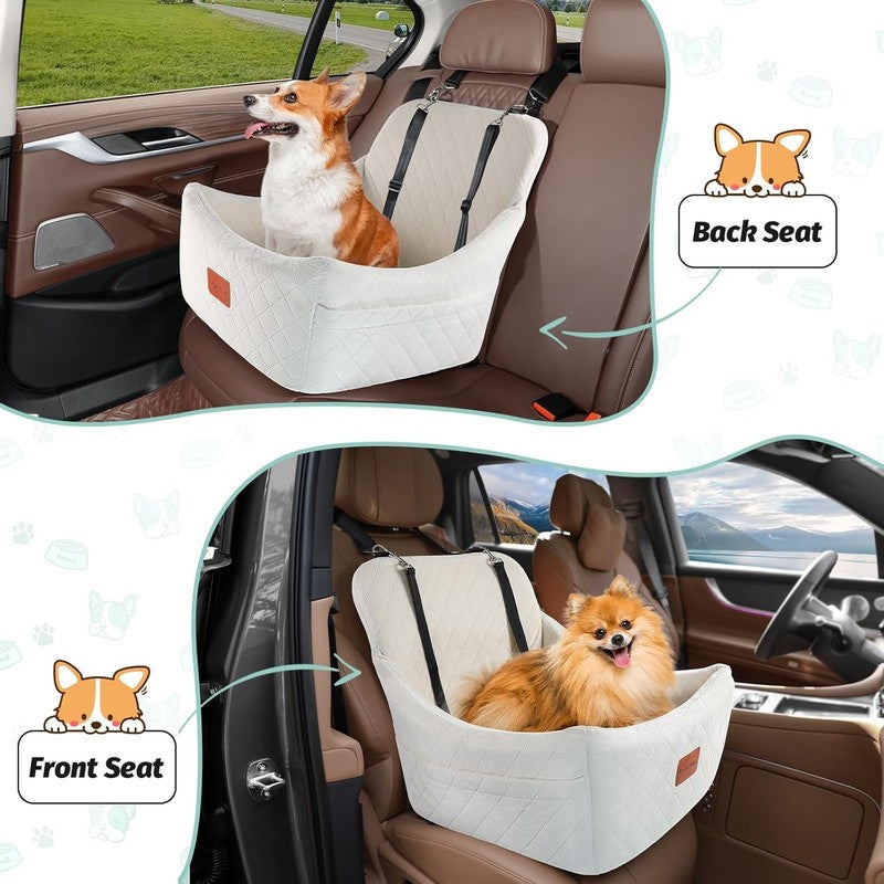 Dog Car Seat for Medium Dogs up to 35lbs Memory Foam Washable Anti Slip Beige6