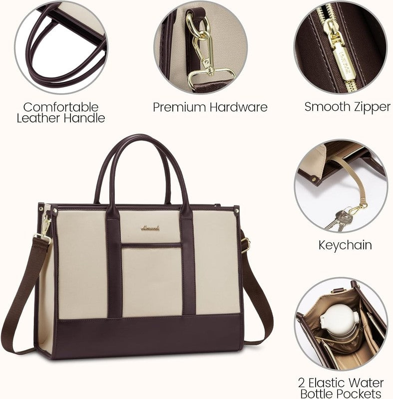 Laptop Tote Bag for Women, Lightweight Pu Leather Work Tote Bag with Clutch Purs5
