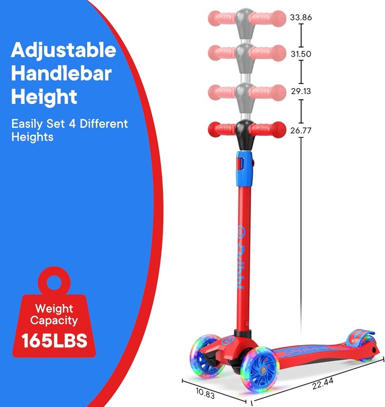 3 Wheel Kids Scooter Lean to Steer Adjustable Handlebar Anti Slip Deck Red/Blue3