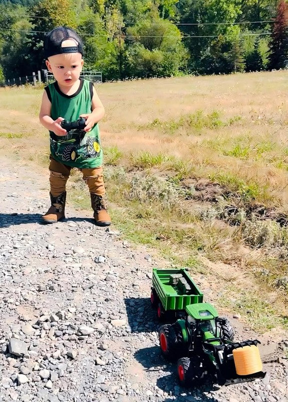 RC Tractor Toy with Trailer Lights Metal Loader 8 Wheel Farm Vehicle 3 94