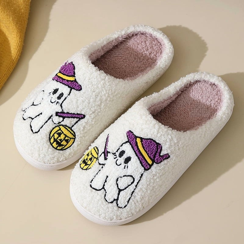Cute Ghost Plush Halloween Slippers Warm Comfy Slip On for Women & Men2