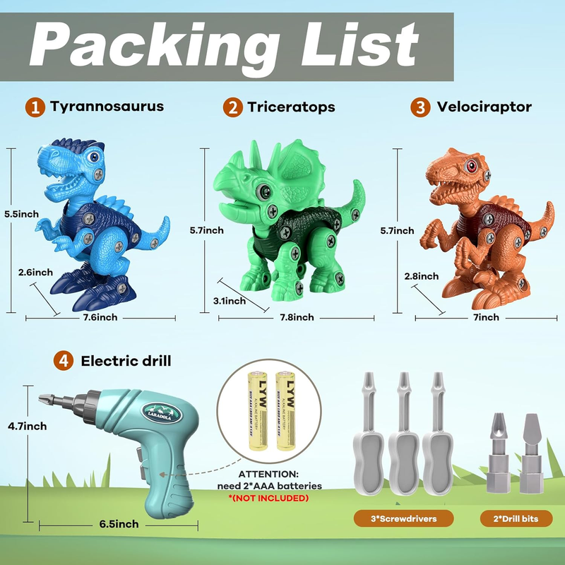 3 Pack Dinosaur Building Toys STEM Drill Construction Set Kids Educational8