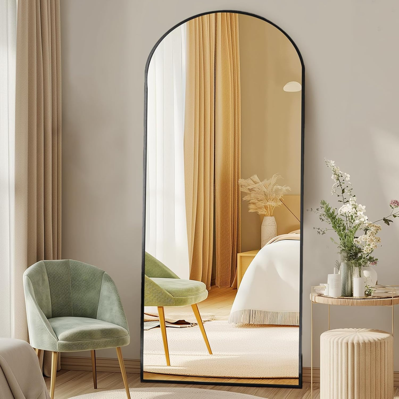 Arched Full Length Mirror with Stand 64"X21" Floor Standing Aluminum Frame for B8