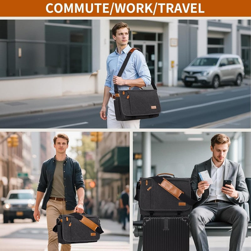 Mens Messenger Bag 17-17.3in Water Resistant Briefcase Teacher Office Dark Grey1