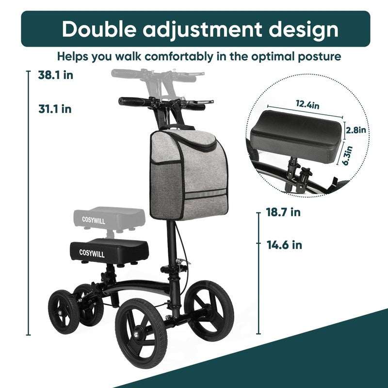 Steerable Knee Scooter All Terrain Foldable Walker Crutch Alternative Black7