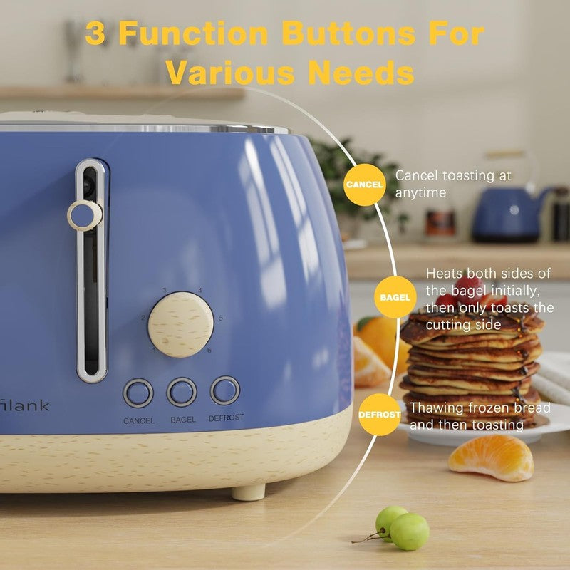 Retro 4 Slice Toaster Stainless Steel Extra Wide Slots Bagel Defrost Cancel Blue4