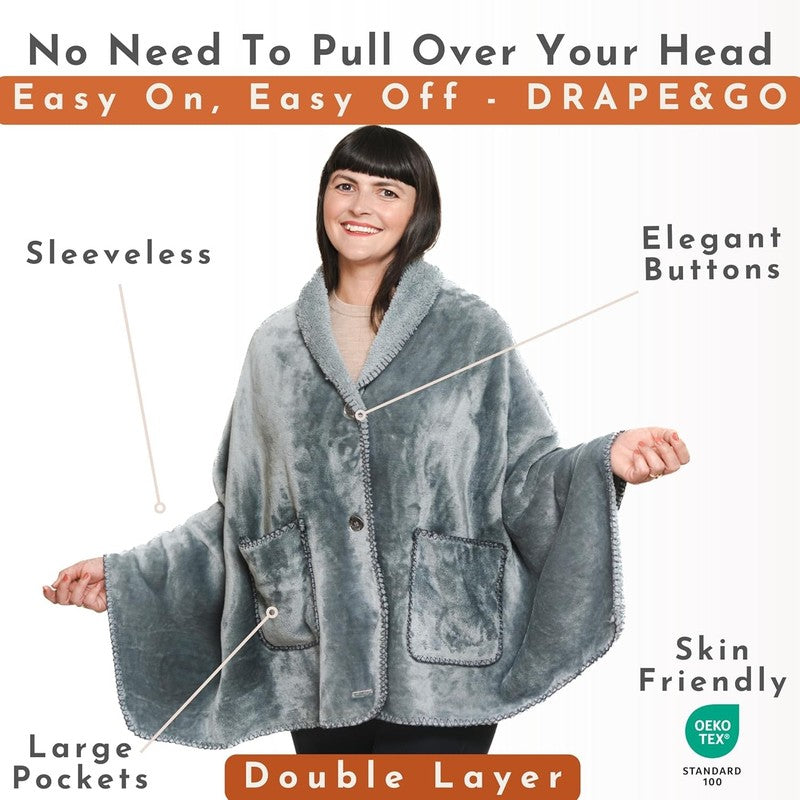 Premium Double Layer Poncho Blanket -No Sleeves Easy on Easy Off- Drape and Go- 2