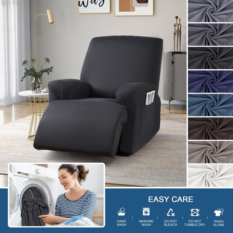 3-Piece Black Recliner Chair Slipcover Stretch Cover with Pockets Protector7
