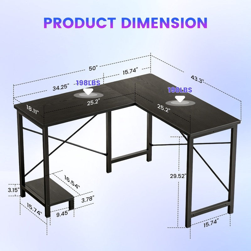 50 Inch L Shaped Desk,Computer Desk Corner Desks Gaming Desk PC Table with CPU S2