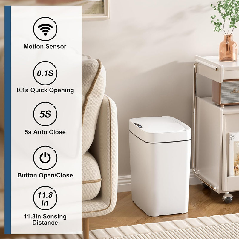 2 Pack 2.7 Gal Touchless Motion Sensor Bathroom Trash Can w/ Lid Slim1