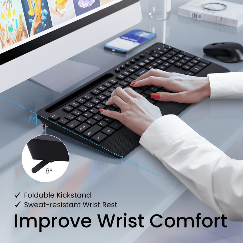 Wireless Keyboard and Mouse Combo Full Size Ergonomic 2.4GHz Silent Mouse with T2