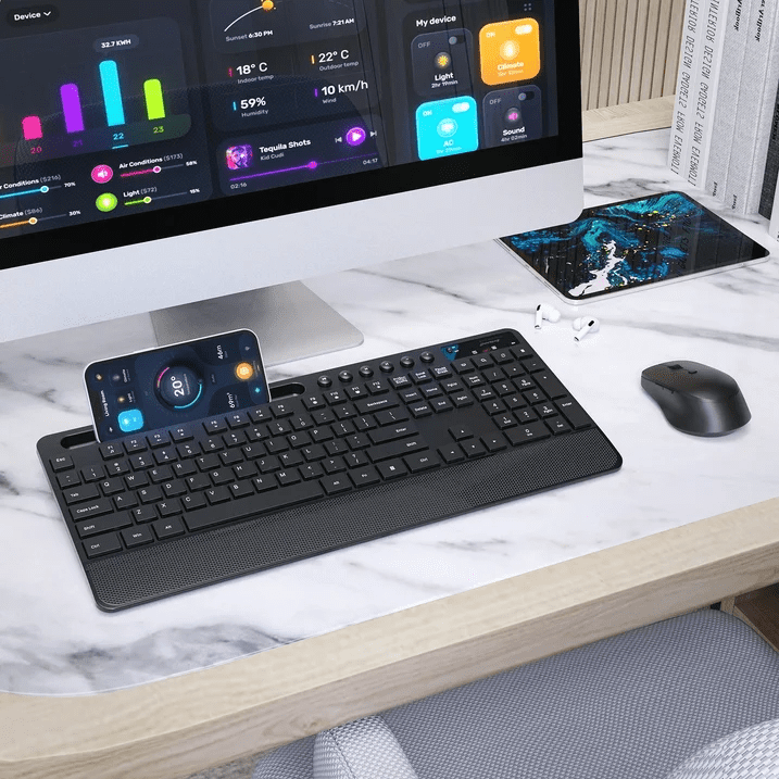 Wireless Keyboard and Mouse Combo Full Size Ergonomic 2.4GHz Silent Mouse with T9