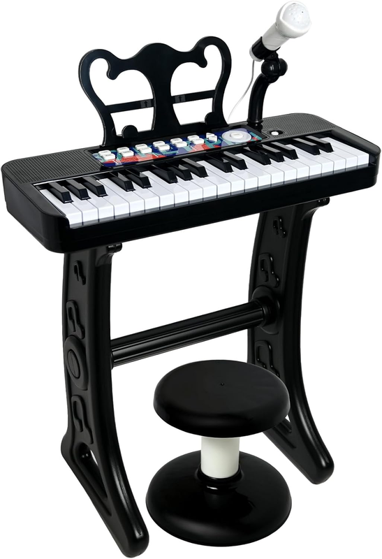 Piano Toy for Kids   37 Keys Piano Keyboard Toy with Stool and Microphone, Black0