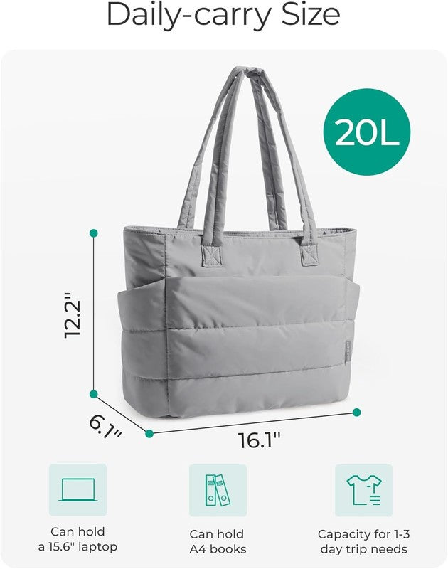 Women’s Puffy Tote Bag Lightweight Shoulder Handbag w/ Compartments Travel Work1