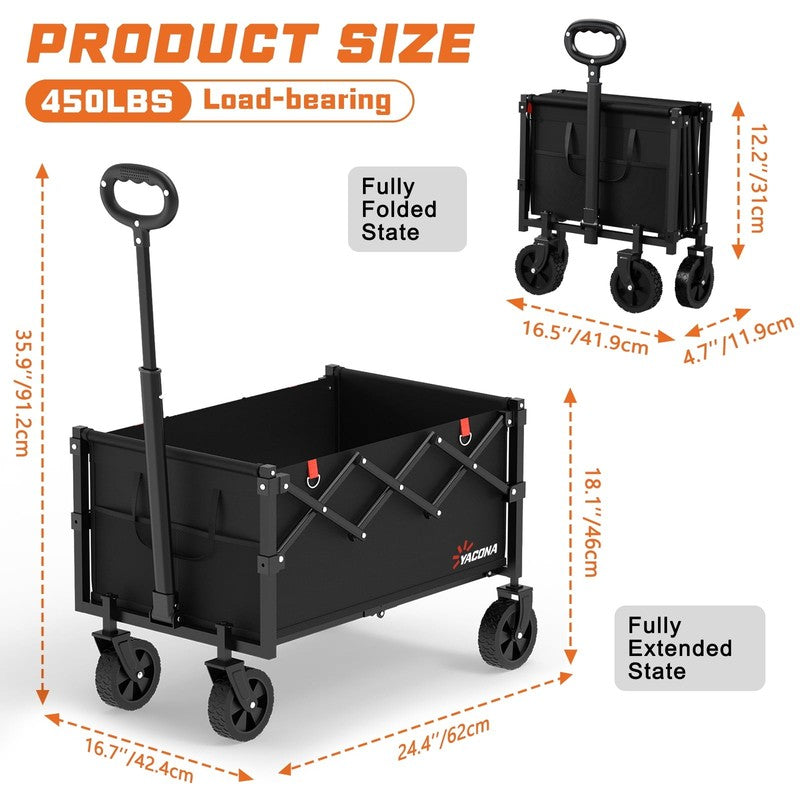 Foldable Utility Wagon Cart with Wheels   Garden Beach Camping Black4