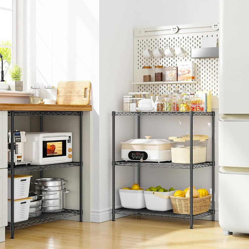 3 Tier Metal Storage Shelves Adjustable Wire Rack Pantry Kitchen Shelf Black1
