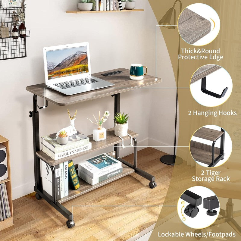 Rolling Adjustable Laptop Desk Side Table Sofa End Cart w/ Charging Station8