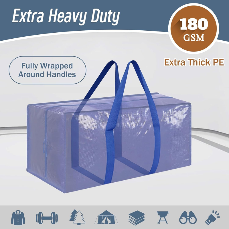 6 Pack Heavy Duty Moving Bags Large Storage Zipper Handles Blue1
