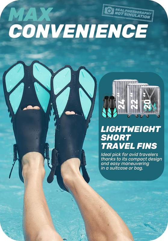 Travel Size Snorkel Fins Adjustable Open Heel Swim Fins for Diving Snorkeling5
