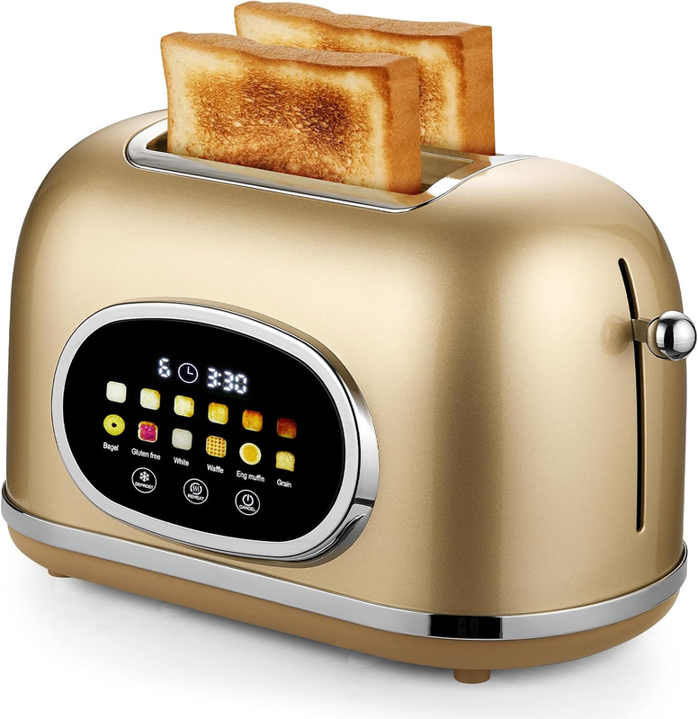 Smart Touch Screen 2 Slice Toaster Retro Stainless Steel, 6 Bread Settings0