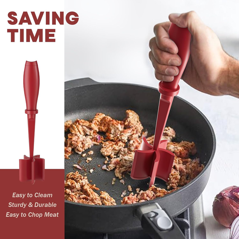 2 Pcs Meat Chopper Hamburger Grinder Ground Beef Turkey Masher Red3