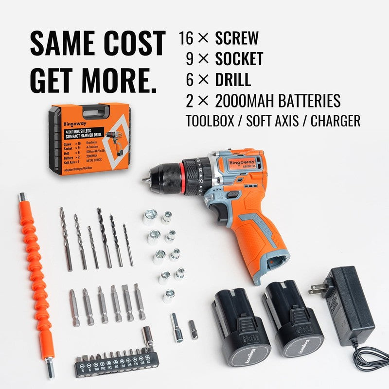 Brushless Cordless Drill Set, 16V 4 In 1 Electric Drill Driver with Impact Funct4
