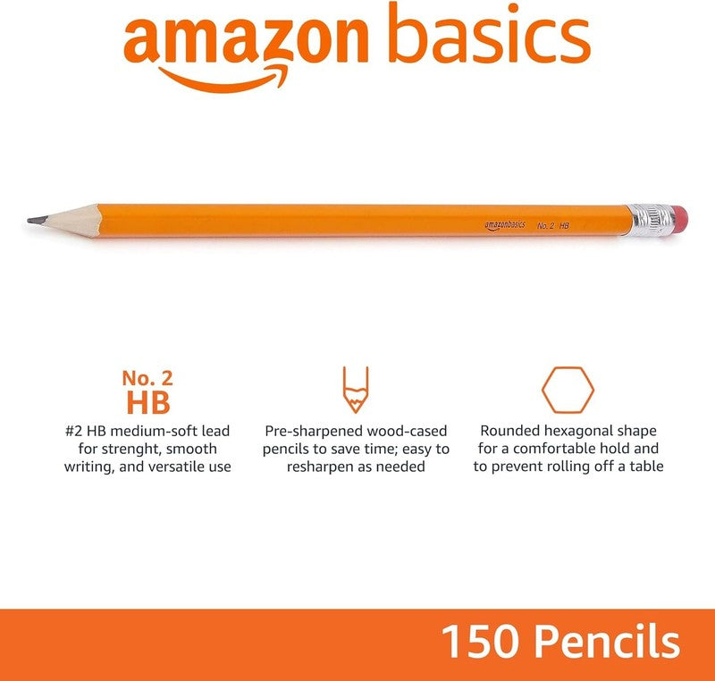 Wood Cased #2 Pencils, Pre Sharpened, HB Lead Bulk Box, 150 Count, Yellow1