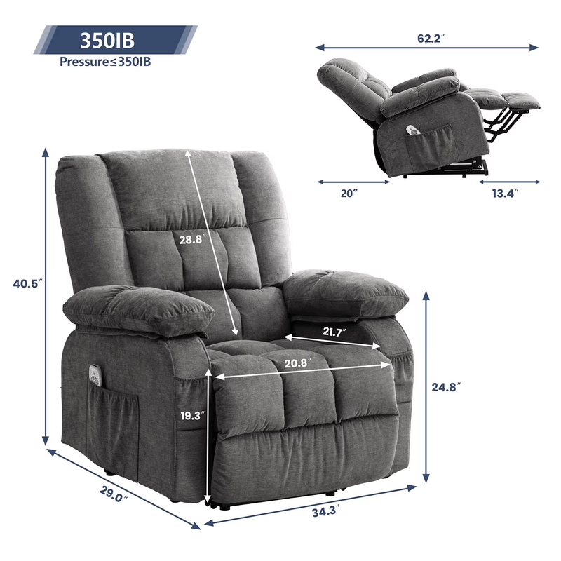Power Lift Recliner Chair Heat Massage USB Port Infinite Position Grey1