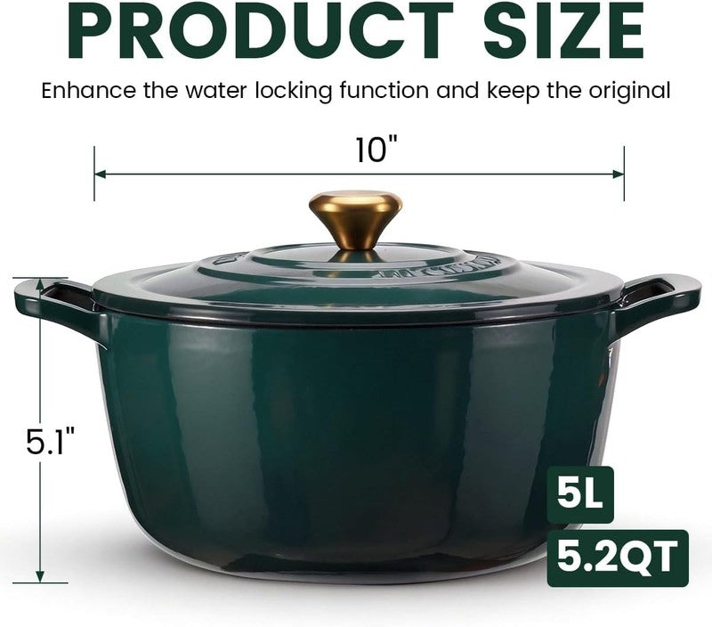 5QT Cast Iron Dutch Oven w/ Lid Sourdough Bread Baking Pot4